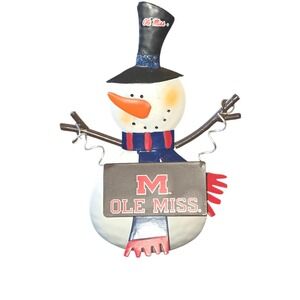 Ole Miss Rebels Snowman Metal Candle Holder NCAA Holiday Decor Blue Red 8 in